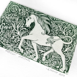 Medieval Unicorn - Hand-Pulled Intaglio Etching Print from Copperplate - Medieval Artwork - Unicorn Art - Handmade Print
