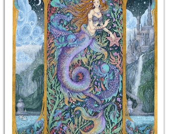 Mermaid Grotto - Digital Illustration  Print in Various Sizes - Limited Edition