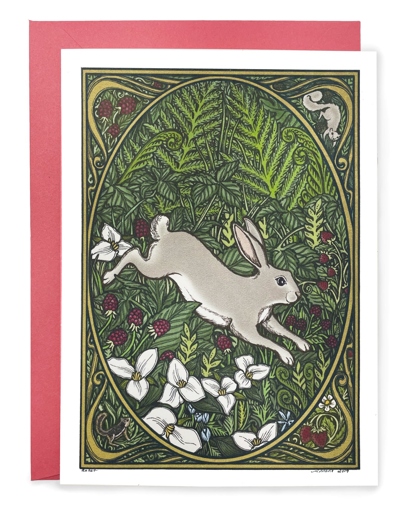 Rabbit Card With Pink Envelope - Digitally Colored and Printed ...