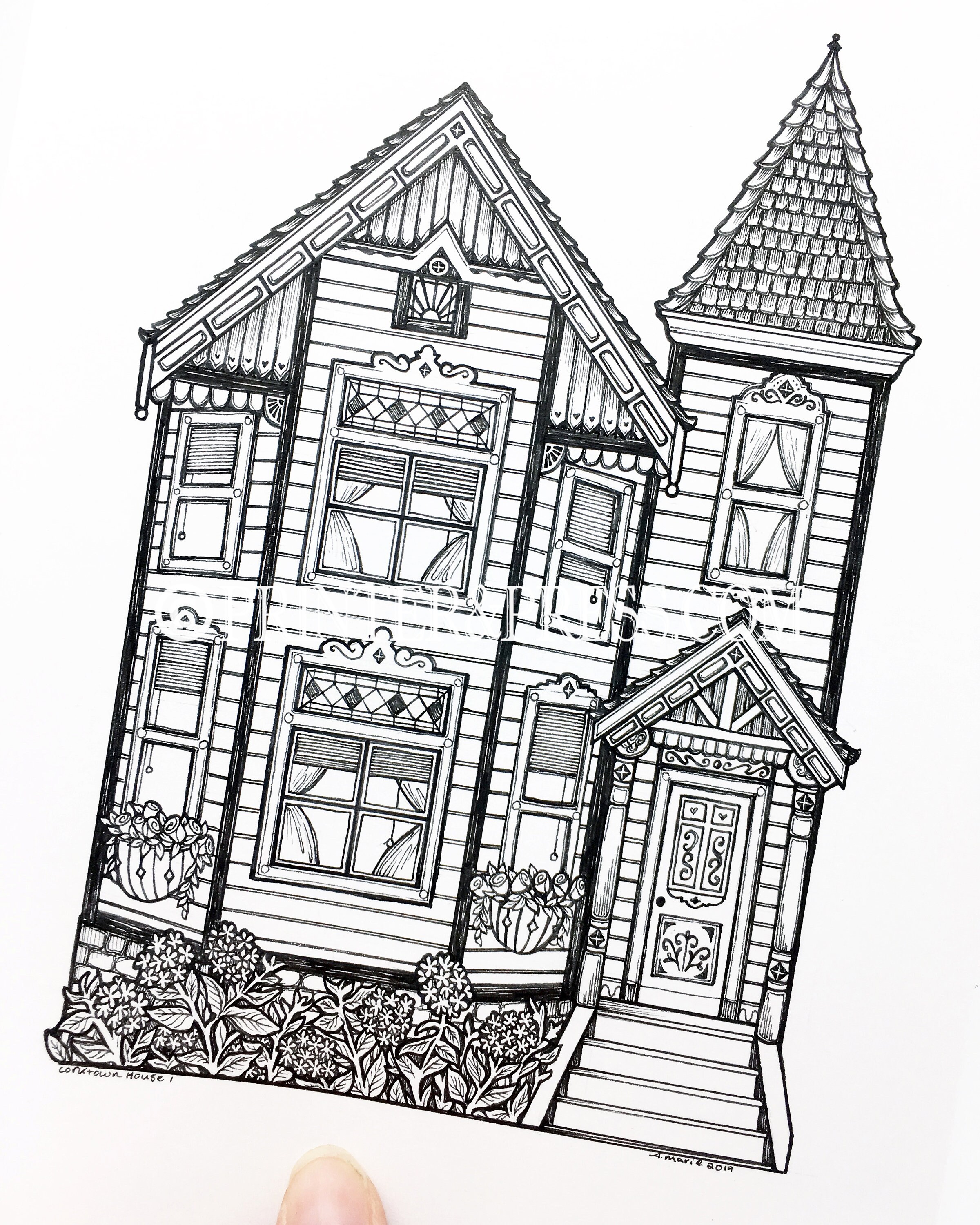 Original Yellow Corktown Detroit House de tinta - Etsy