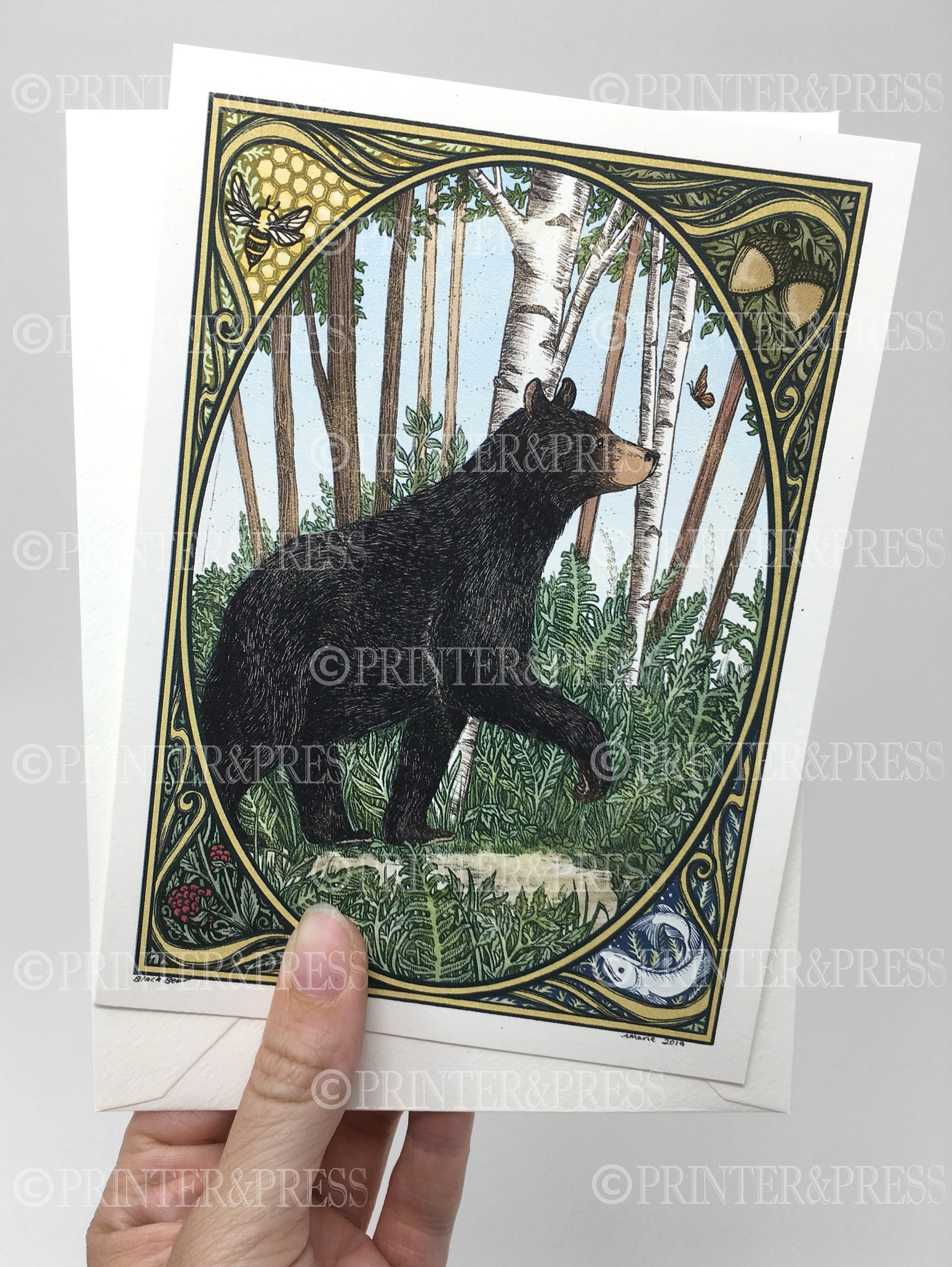 black-bear-card-with-white-envelope-digitally-colored-and-etsy