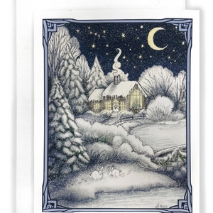 Winter Cabin Greeting Card with White Envelope : Cabin Card - Winter Scene - Winter Art - Christmas Card - Christmas Card Set - Holiday Card