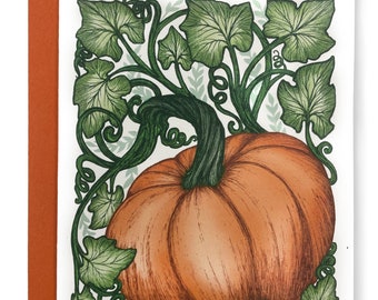 Pumpkin Greeting Card with Orange Envelope : Pumpkin Stationery - Halloween Card - Autumn Card - Fall Card -