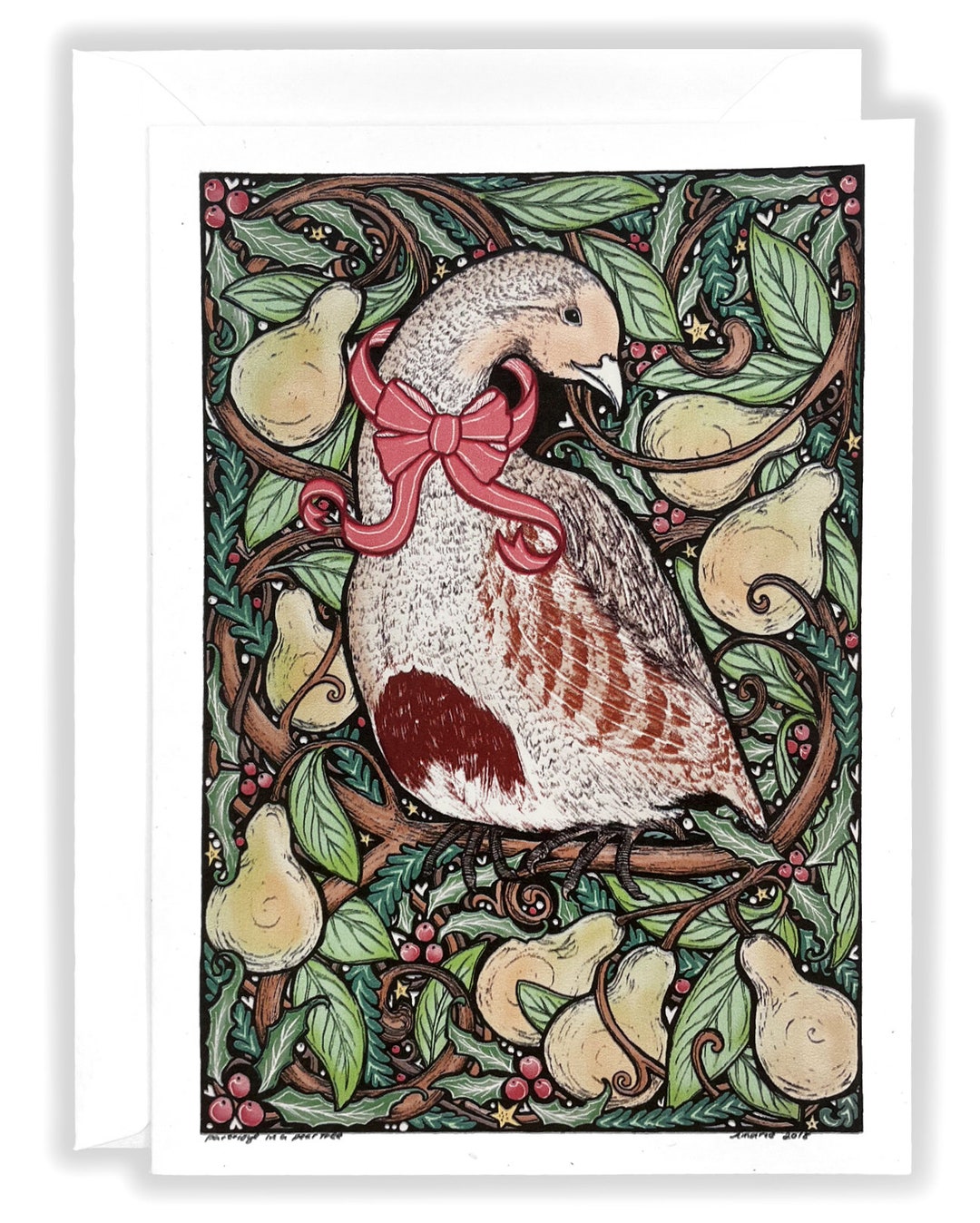 Partridge in a Pear Tree Christmas Card With White Envelope - Original ...
