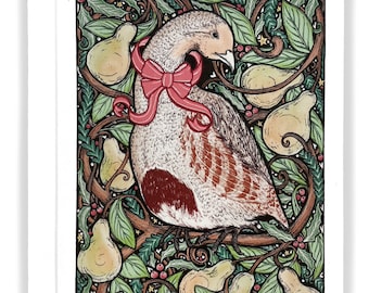 Partridge in a Pear Tree Christmas Card with White Envelope - Handmade from Original Illustration