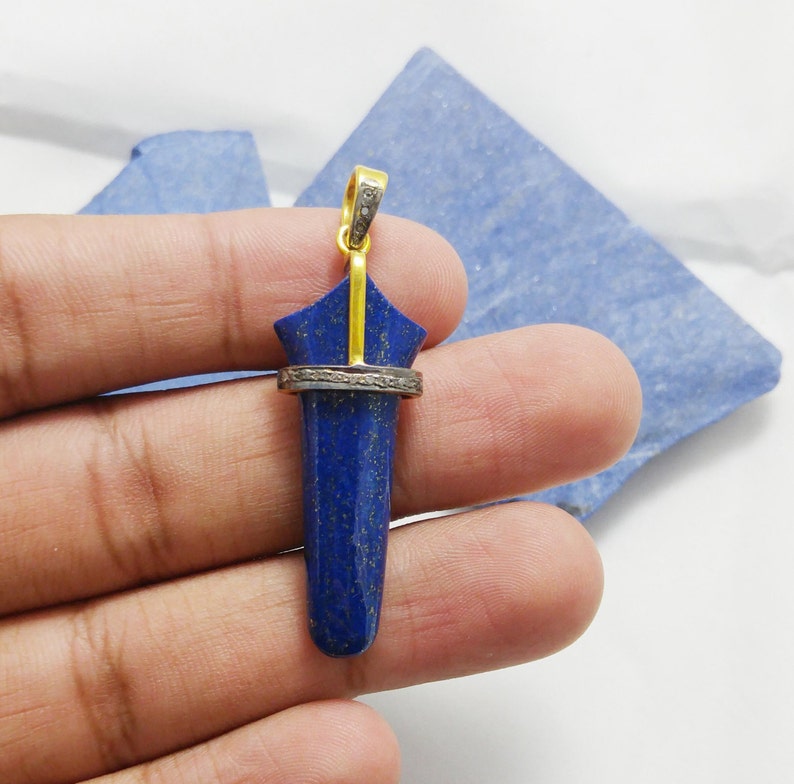 Lapis Lazuli Healing Stone Pendant Authentic Lapis Lazuli Pave Diamond Pendant Migical Healing Stone Untreated Lapis Lazuli Jewelry