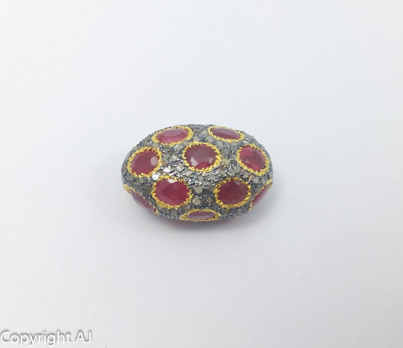 Geniune natural Ruby Beads 925 Sterling Solid Silver Pave beads findings Natural Stunning Red RUby Bead with Pave Diamonds