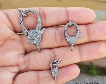 Pave Diamond Clasp - Oxidized Diamond Clasp - Diamond Oxidized lock - Oxidized clasp - 925 Sterling silver clasp