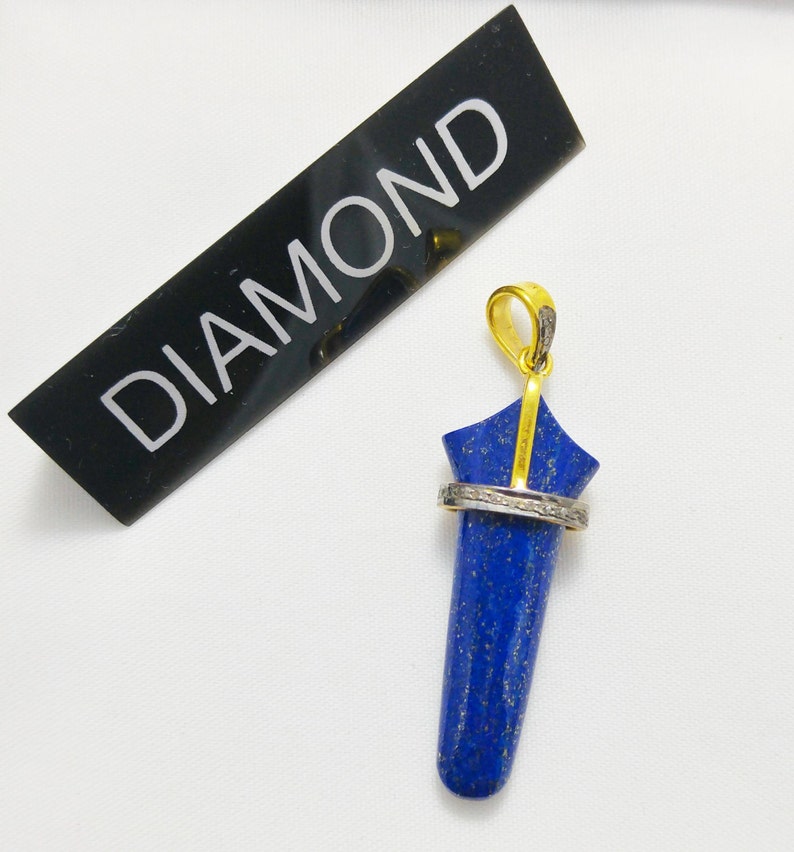 Lapis Lazuli Healing Stone Pendant Authentic Lapis Lazuli Pave Diamond Pendant Migical Healing Stone Untreated Lapis Lazuli Jewelry