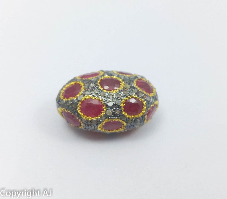 Geniune natural Ruby Beads 925 Sterling Solid Silver Pave beads findings Natural Stunning Red RUby Bead with Pave Diamonds