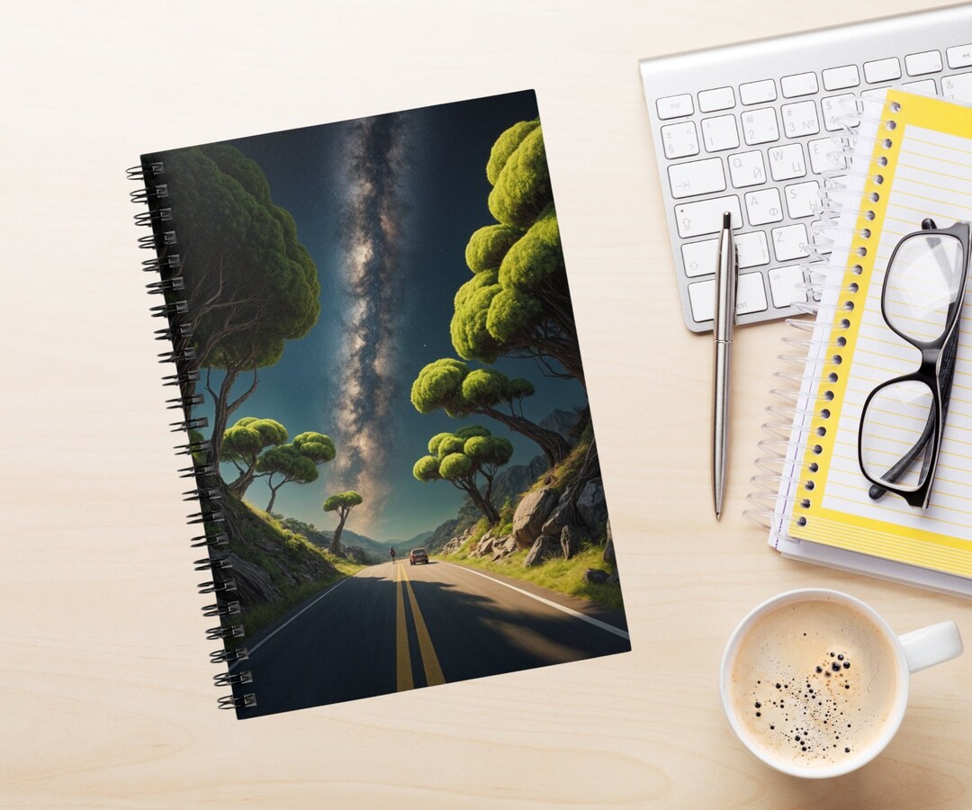Milky Way Road Trip Galaxy Night Sky Stars Trees Plants Car Softcover ...