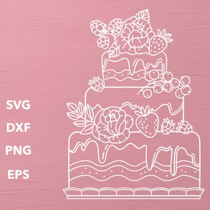 Pastel clipart en blanco y negro SVG, DXF, EPS, PNG Ilustración vectorial de comida para Cricut, decoración y scrapbooking