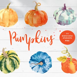 Calabazas PNG, clipart de acuarela dibujada a mano, pegatinas digitales, elementos de scrapbooking, Día de Acción de Gracias, otoño, clipart de otoño, huerto de calabazas