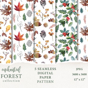 Floral Digital Paper - Watercolor Scrapbook Papers - Seamless Patterns - Digital Background - Printable Paper Set - Autumn floral Leaves