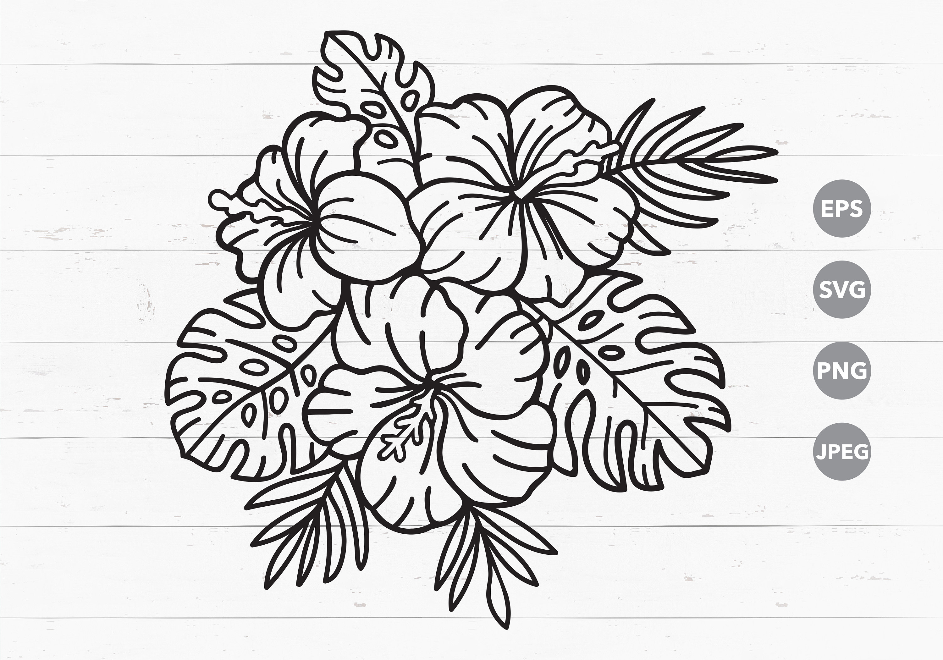 Tropical Flower Clipart Black And White