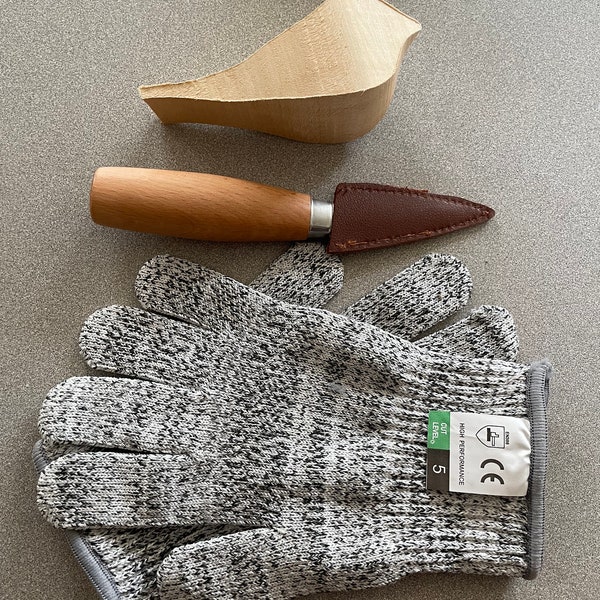 Kit de tallado de aves para principiantes: madera de tilo, cuchillo y guantes