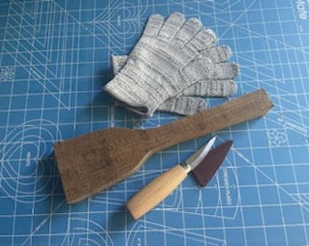 Wooden Spatula carving kit with cut resistant gloves and whittling knife