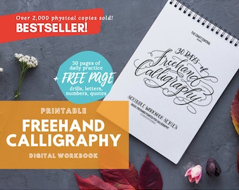 Freehand Calligraphy Printable Workbook Lettering Practice Guide, Handwriting Practice Sheets, Nib Modern Calligraphy Worksheet