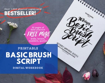 Basic Brush Script Calligraphy Printable Workbook Brush Lettering Practice Guide, Handwriting Practice Sheets, Modern Calligraphy Worksheet