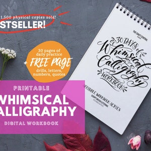 Druckbares wunderliches Kalligraphie-Arbeitsbuch Pinselschrift-Praxisleitfaden, Handschrift-Übungsblätter, moderne Kalligraphie-Arbeitsblatt