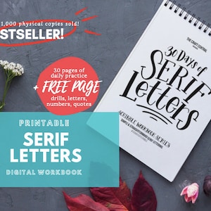 Serif Buchstaben Kalligraphie Druckbares Arbeitsbuch Schriftzug Praxis Guide, Handschrift Praxis Blätter, Feder Moderne Kalligraphie Arbeitsblatt