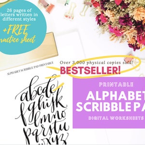 Alphabet Scribble Pad Printable Workbook Lettering Practice Guide, Handwriting Practice Sheets, Nib Modern Calligraphy Worksheet