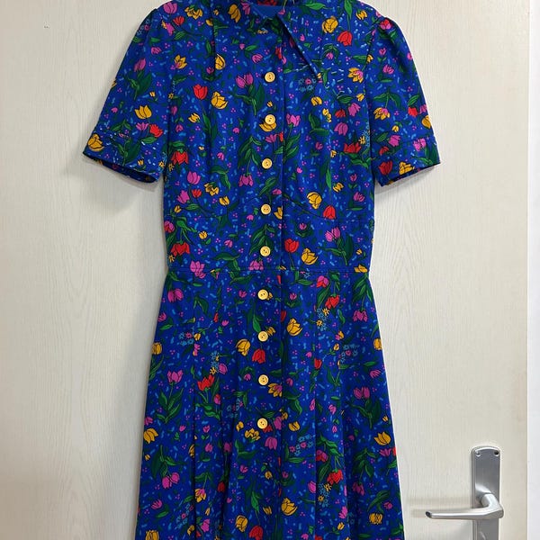 Bright print vintage skirt 70s Mod set Pleated mini skirt and Short sleeves crop jacket SMALL