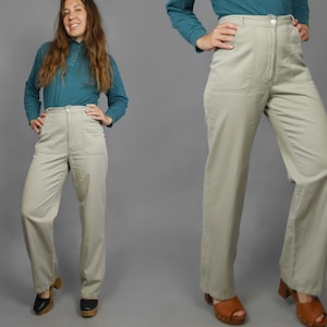 Vintage 70s High waisted patch pocket pants Grey jeans straight leg 70&#39;s 1970s LARGE