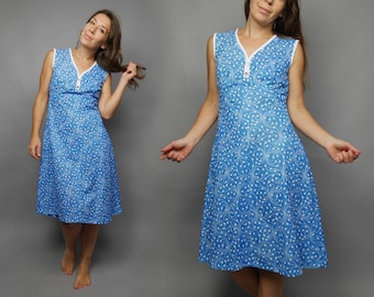 Vintage 1980s Azure Pleated Midi Dress with Ruffle Details