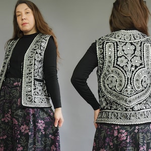 Brown velvet vest Vintage 80s Fancy open front waistcoat MEDIUM