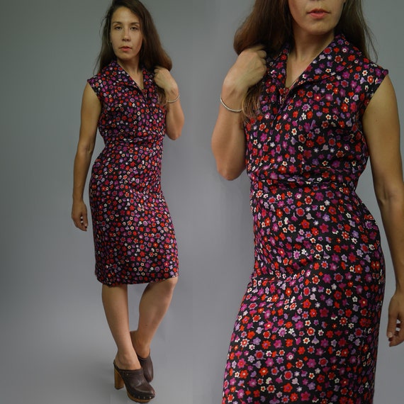 Vintage MOD shift dress with lovely ditsy print •