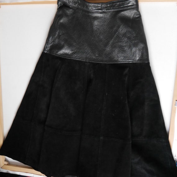 A line black leather skirt Vintage 80s Suede leather … - Gem