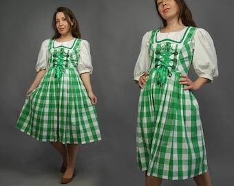 PETITE robe Oktoberfest Dirndl Robe de festival sans manches à carreaux vichy vert Allemagne Robe folklorique bavaroise