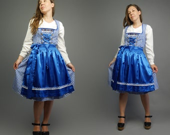 LARGE Oktoberfest apron dirndl dress Blue gingham plaid sleeveless festival dress