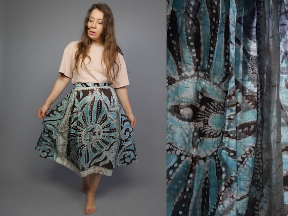 Silk batik skirt Breezy midi skirt Tiy dye patter… - image 1