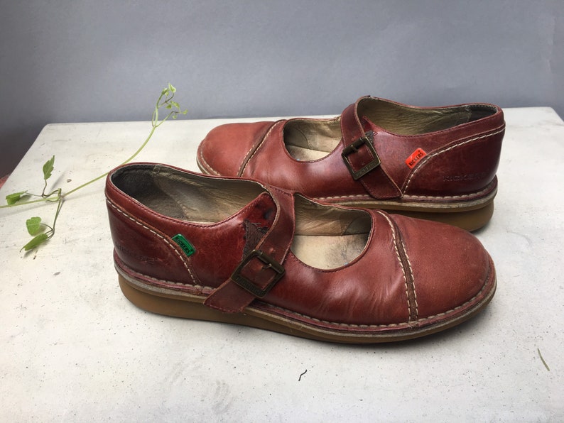 KICKERS Mary jane sandals Vintage 90s Rust brown solid leather | Etsy