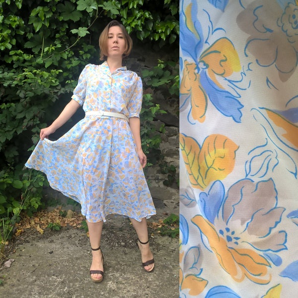 Sale 50% Flare Chiffon Dress Vintage Dress 70's Midi dress Foxy Dress Swing dress Light dress Large size World War II style Circle skirt 
