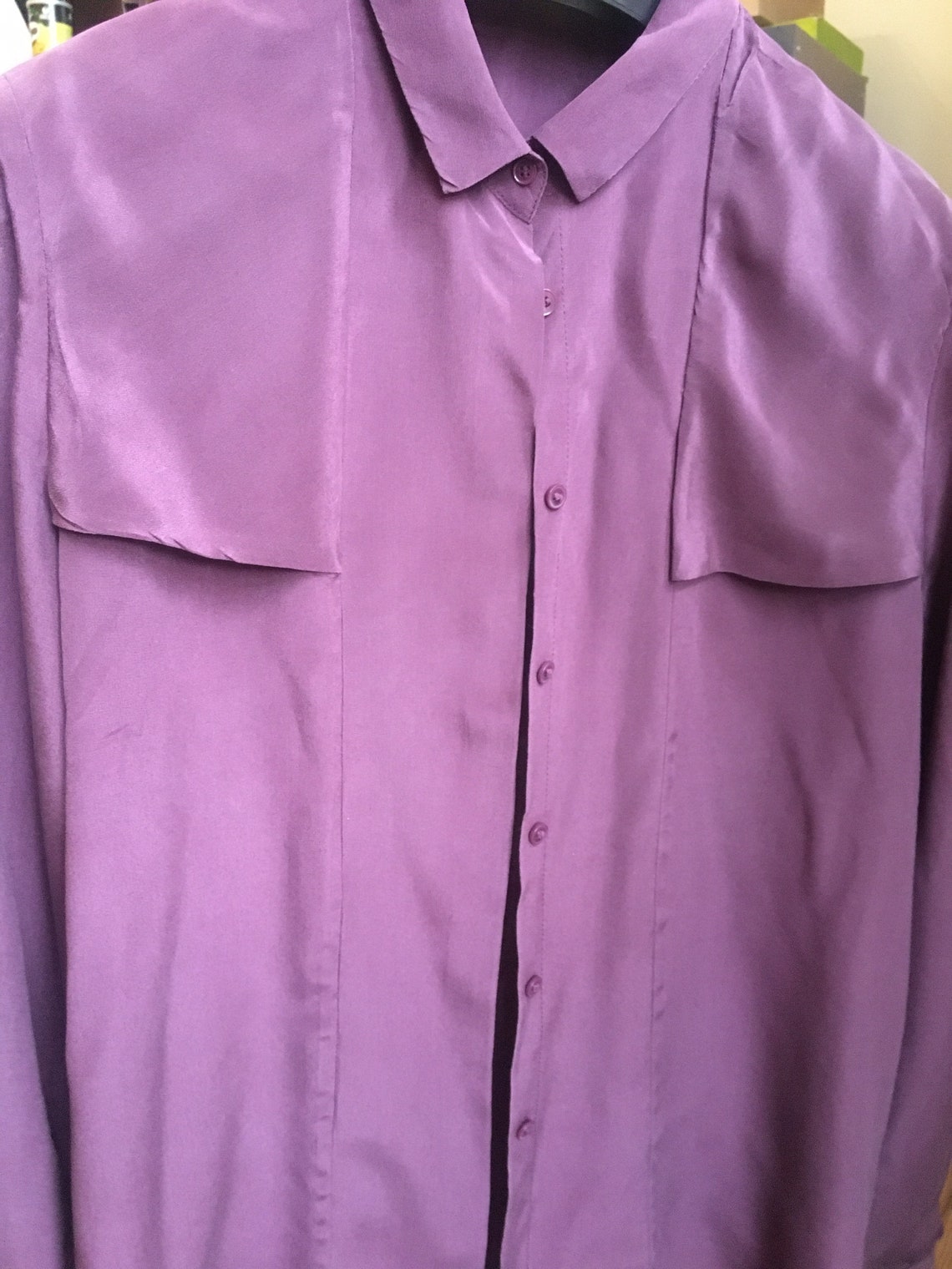 Vintage Minimalist Purple Silk Shirt Trench Shirt Vintage 80s | Etsy