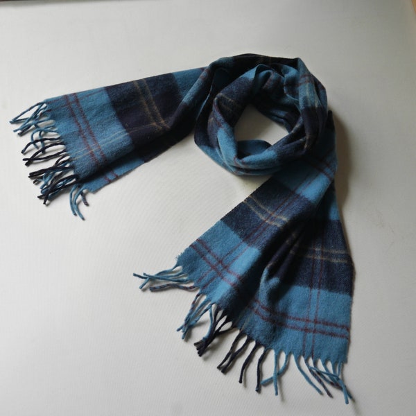 Blue wool Tartan scarf Bright colors plaid scarf