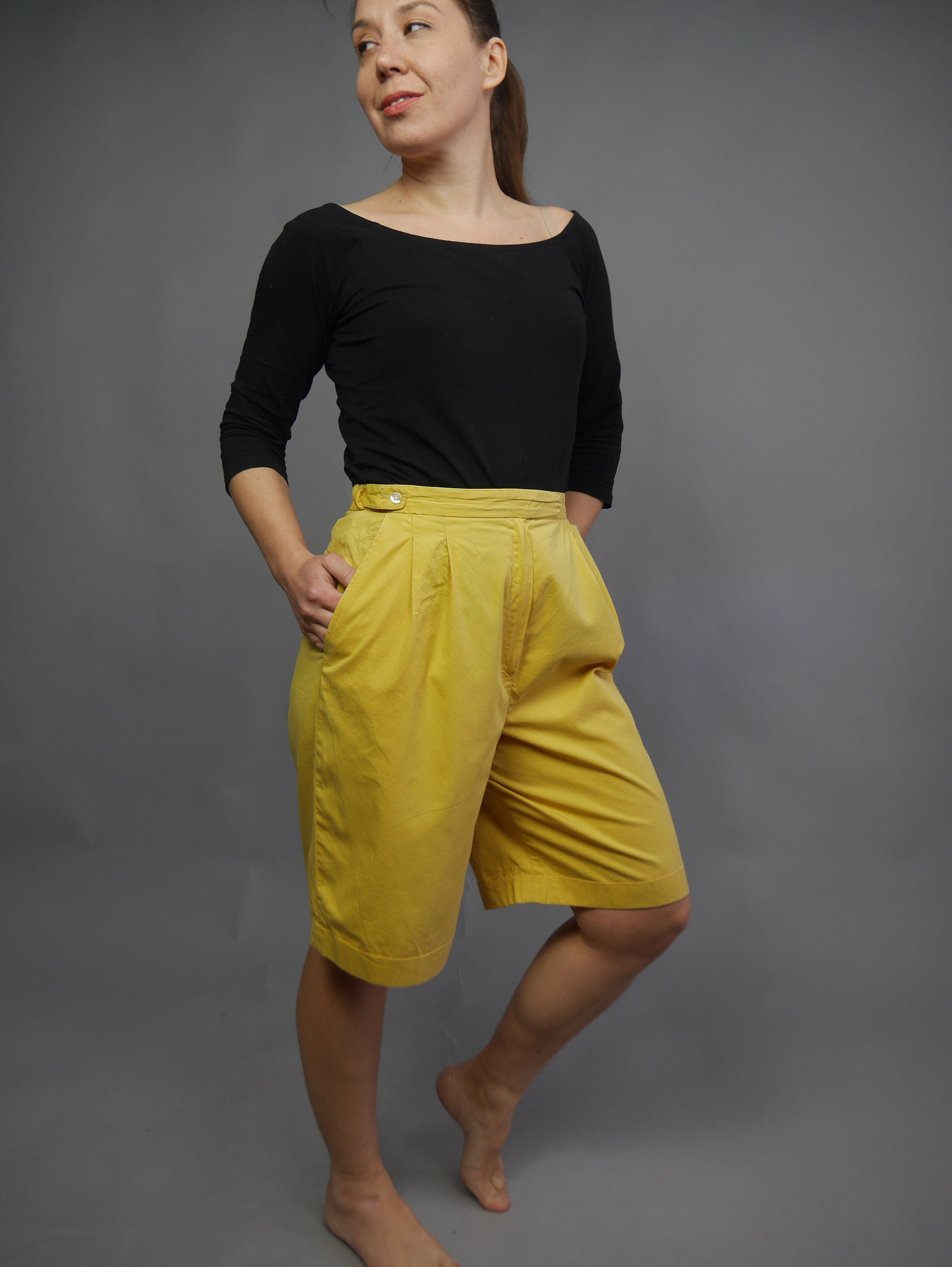 Yellow golf shorts Daks 80s Women's bermuda shorts High Etsy
