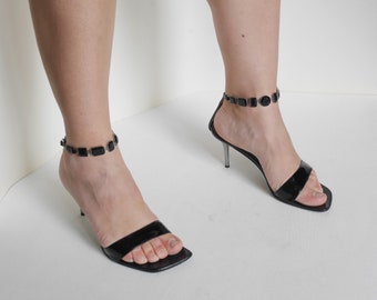 Vintage BATA strappy heels Ankle bracelet sandals Square toe Formal stiletto Heel Size EU38