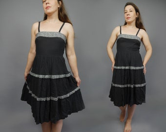 Black tiered sundress Ruffle skirt and spaghetti straps dress Summer dress MEDIUM