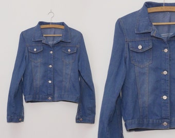 DENIM jacket 90s does 70s Indigo dye Jeans women's jacket SMALL size