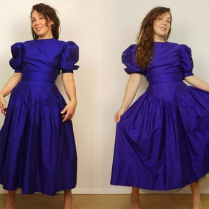 PARTY Silk Taffeta dress Full vintage dress 80s Egg plant purple COCKTAIL dress Gown dress S M size
