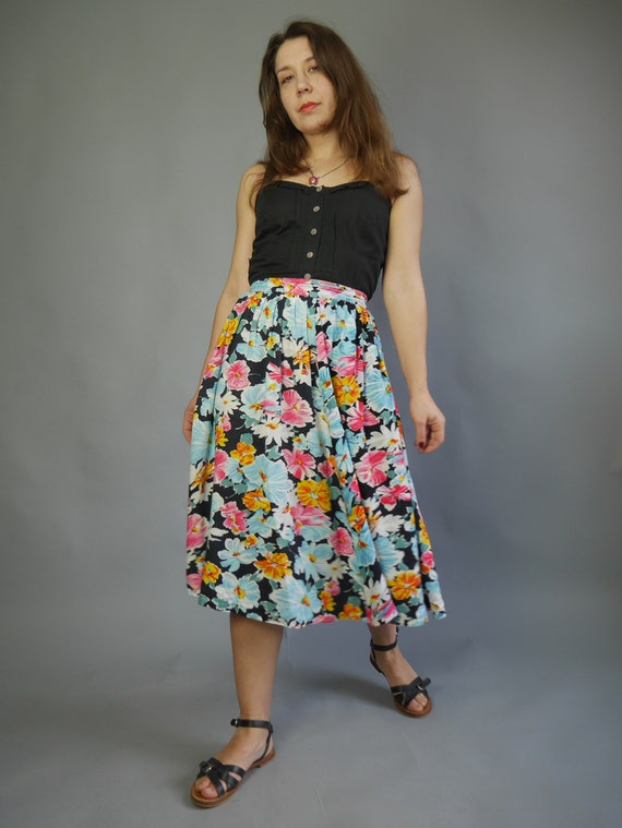 Floral print full skirt 80's Midi bright summer s… - image 7