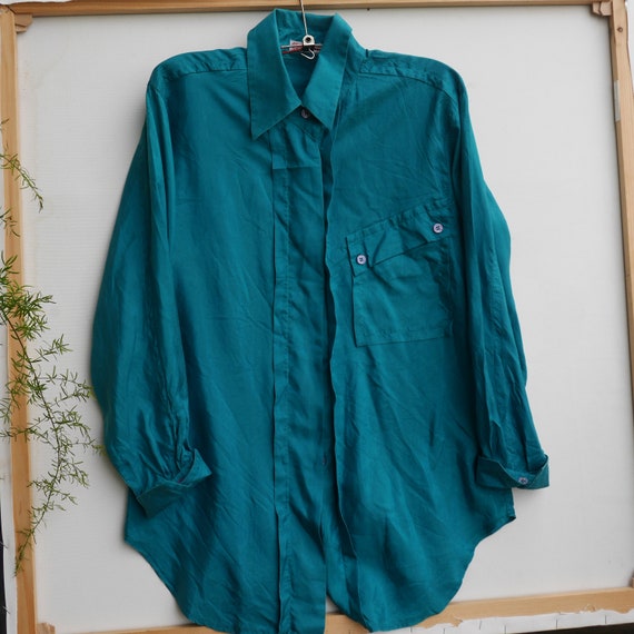 Turquoise silk oversize blouse BETTY BARCLEY Spli… - image 8