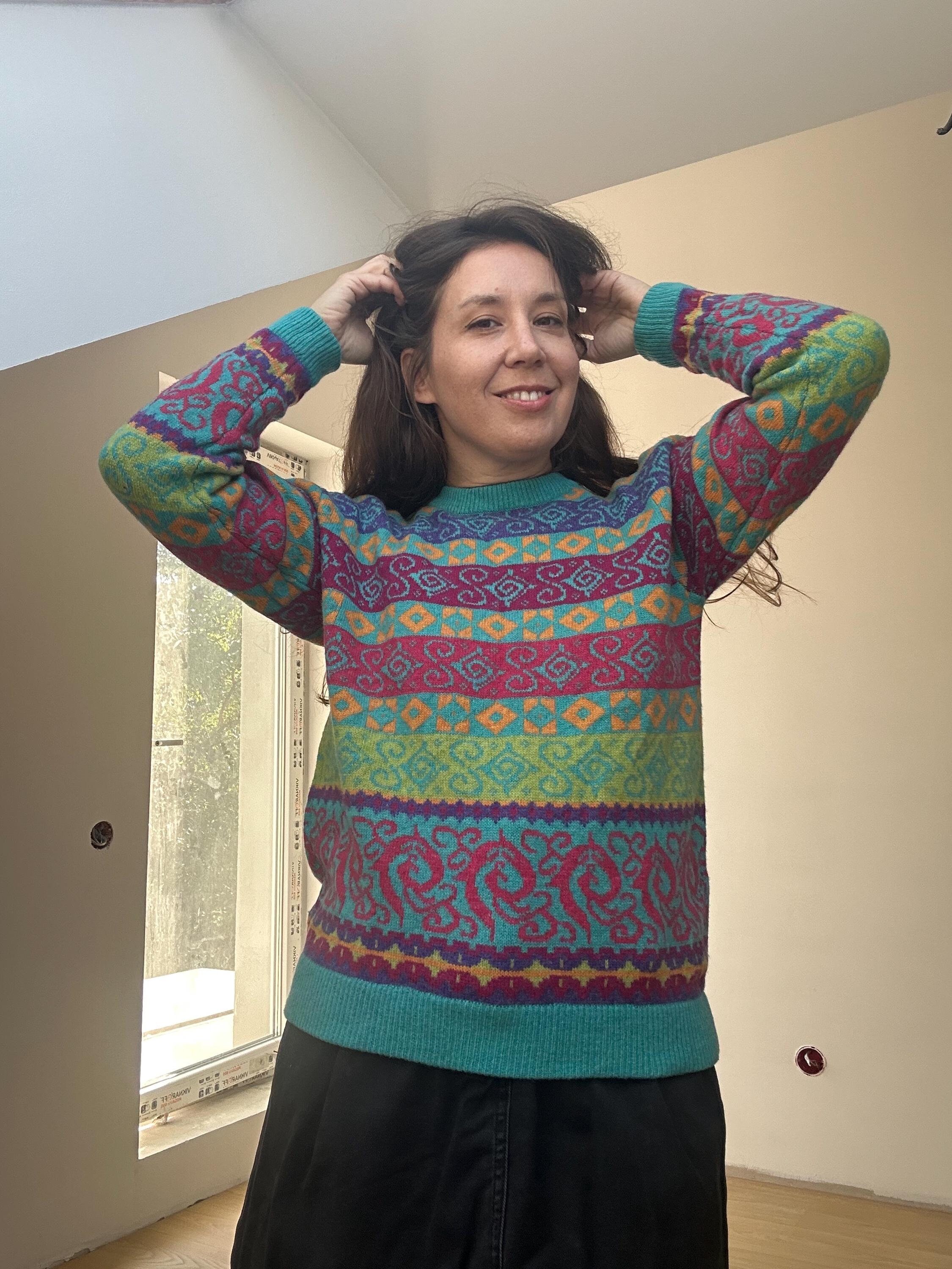 Heller Pullover Esprit 90er Jahre für Frauen Bunter Lammwolle