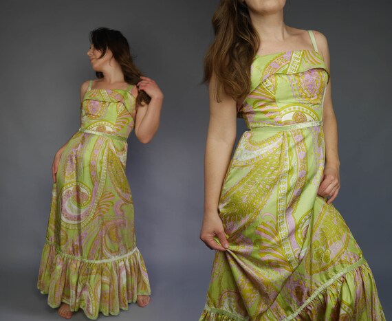 1970s Formal dress Vintage 70s Gown maxi dress Gre