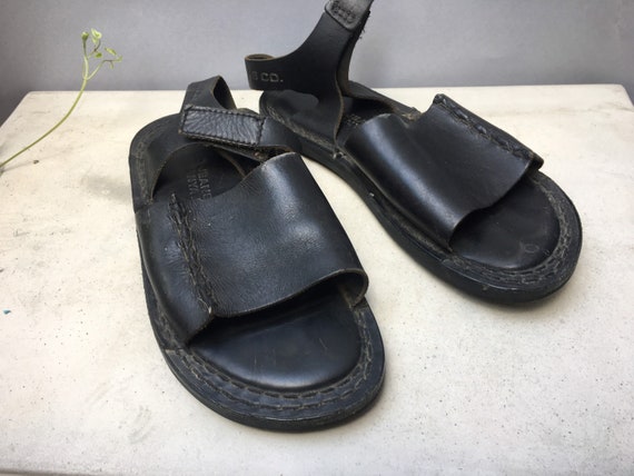 Ralph Lauren Black leather men's sandals Flat casual | Etsy