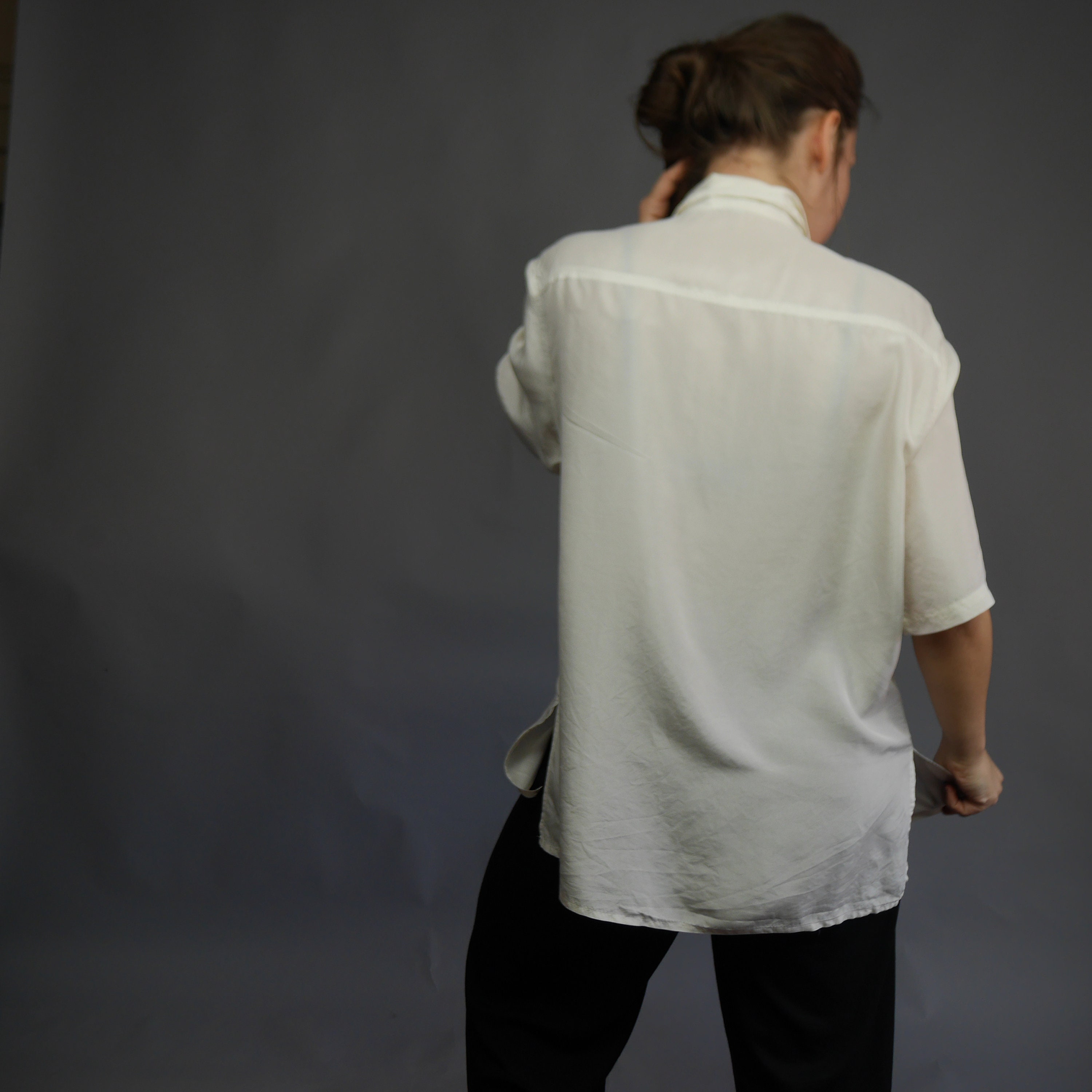 Cream white SILK shirt Oversize casual womens blouse Vintage Etsy